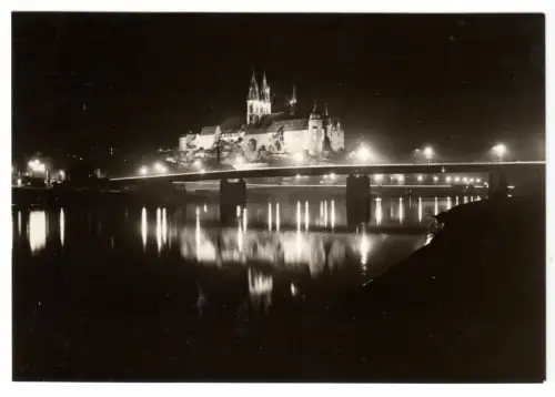 AK, Meißen Elbe, Albrechtsburg und Dom, Nachtansicht, 1975