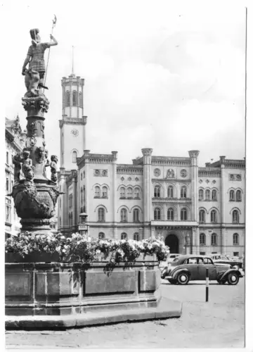 AK, Zittau, Marsbrunnen am Rathaus, 1970