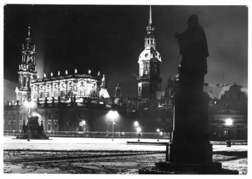 AK, Dresden, Theaterplatz mit Hofkirche, Nachtansicht, Aufnahme vor 1945, 1981
