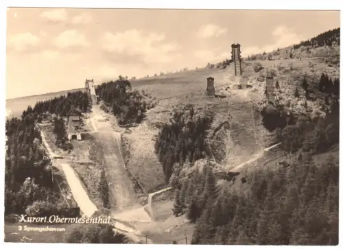 AK, Oberwiesenthal Erzgeb., drei Sprungschanzen, 1963