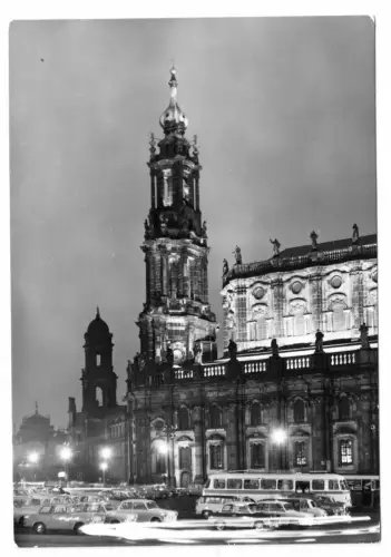 AK, Dresden, Thälmannplatz mit Hofkirche,  Nachtansicht, 1977