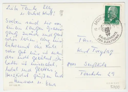 AK, Mühlhausen Thür., vier Abb., gestaltet, 1971, sauberer SSt-Abschlag