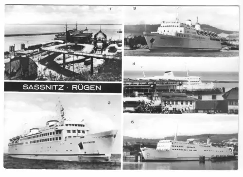 AK, Sassnitz Rügen, fünf Abb., Fährhafen und Fährschiffe, 1979