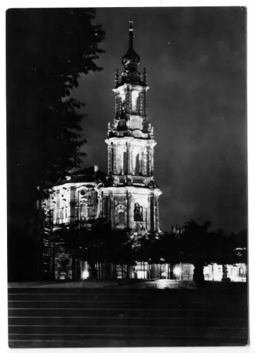AK, Dresden, Brühlsche Terrasse mit Hofkirche, Nachtansicht, 1962