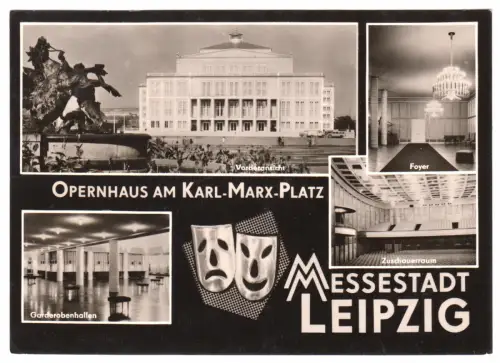 AK, Leipzig, Opernhaus am Karl-Marx-Platz, vier Abb., gestaltet, 1961