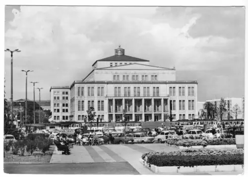AK, Leipzig, Opernhaus am Karl-Marx-Platz, zeitgen. Pkw, 1964