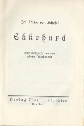 von Scheffel, Jos. Viktor; Ekkehard, um 1926