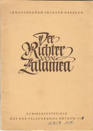 Theaterprogramm, Felsenbühne Rathen, Der Richter von Zalamea, 1956/57