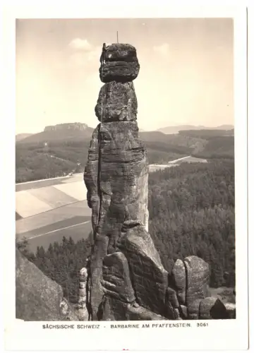 AK, Sächsische Schweiz, Barbarine am Pfaffenstein mit Seilschaft, 1968