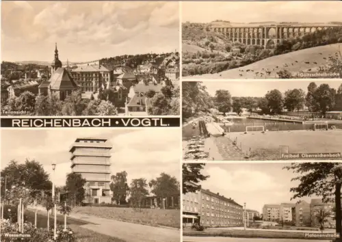 AK, Reichenbach Vogtl., fünf Abb., u.a. Freibad, 1968