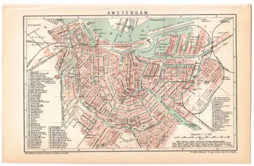 Historischer Stadtplan, Amsterdam,  Lithografie, 1895