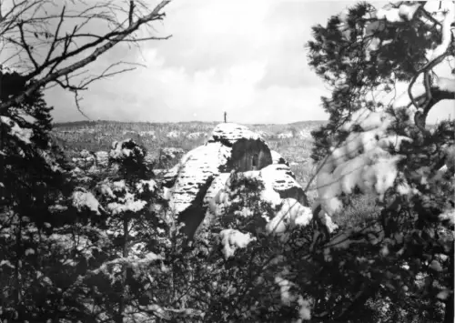 AK, Sächsische Schweiz, Blick zum Mönchsfelsen, Winteransicht, 1973 