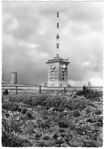 AK, Brocken Harz, Gipfelbebauung, alpiner Garten und Brockenhotel, 1961