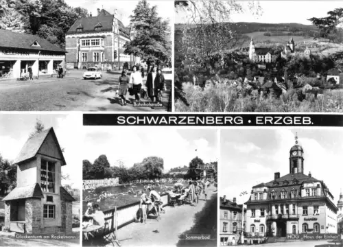 AK, Schwarzenberg Erzgeb., fünf Abb., u.a. Bahnhofstr., 1975