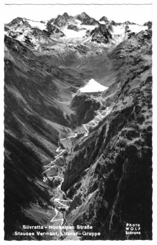 AK, Silvretta-Hochalpenstraße mit Stausee Vermunt, Litzner Gruppe, um 1962