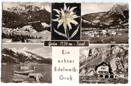 AK, Grän Tirol, vier Abb. und Edelweiß, 1966