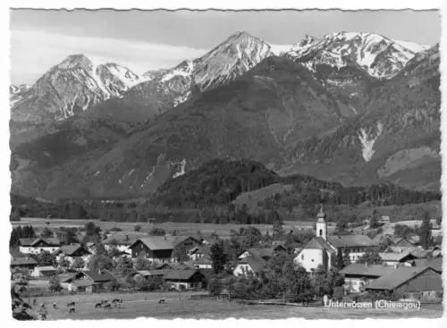 AK, Unterwössen Chiemgau, Teilansicht mit Kirche, um 1965