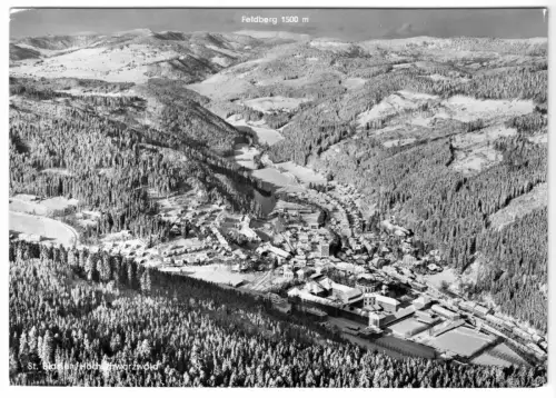 AK, St. Blasien Schwarzwald, winterliche Luftbildtotale, um 1970
