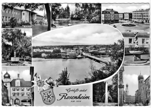AK, Rosenheim am Inn, neun Abb., gestaltet, 1962