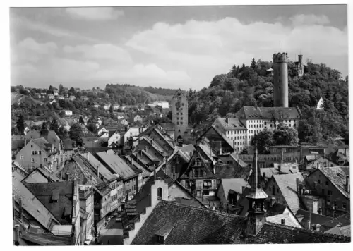AK, Ravensburg, Blick vom Blaserturm auf Obertor, Mehlsack u. Veitsburg, um 1968