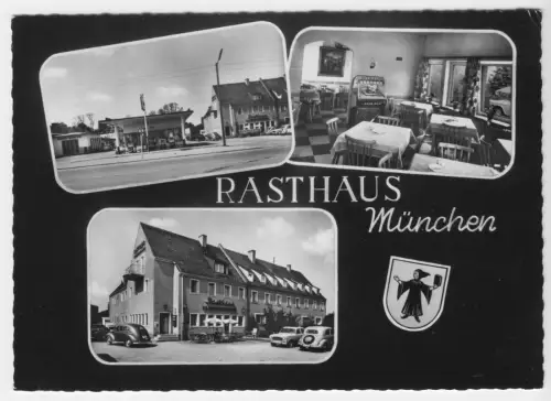 AK, München, Rasthaus München, Freisinger Landstr. 11, drei Abb., um 1960