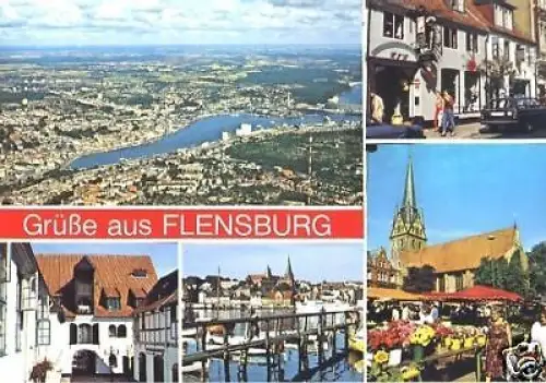 AK, Flensburg, fünf Abb., u.a. Luftbild, ca. 1990
