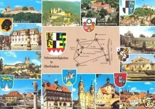AK, Sehenswürdigkeiten in Oberfranken, 13 Abb, Karte