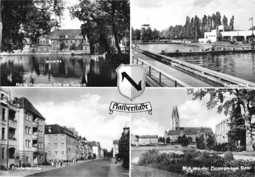 AK, Halberstadt, vier Abb., u.a. Sommerbad, 1962