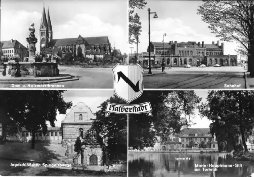 AK, Halberstadt, vier Abb., u.a. Bahnhof, 1962