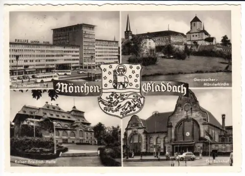 AK, Mönchengladbach, vier Abb., gestaltet, Wappen, um 1958