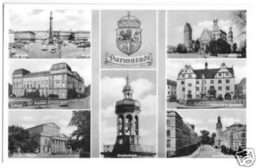 AK, Darmstadt, sieben Abb., um 1964