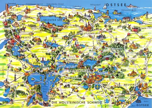 AK, Landkarte auf AK, Malente-Gremsmühlen und Umgebung, um 2010