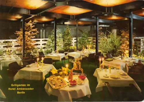 AK, Berlin Schöneberg, Hotel Ambassador, Grillgarten, 1969