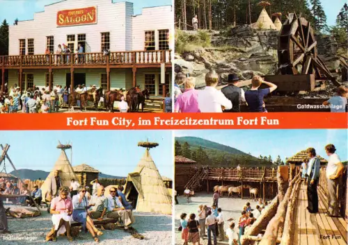 AK, Olsberg Gevelinghausen, Westernstadt Fort Fun City, vier Abb., um 1978