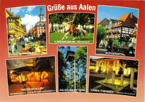 AK, Aalen Schwäbische Alb, sechs Abb., gestaltet, 1997