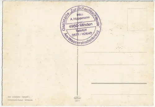 AK, Minden Westfalen, Schleuse am Mittellandkanal, Binnenschiff, belebt, um 1975