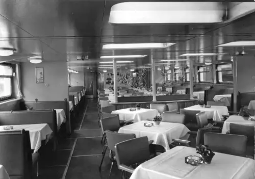 AK, Berlin, Weiße Flotte, Luxusfahrgastschiff, Speisesalon, 1967