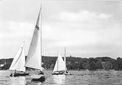 AK, Woltersdorf b. Erkner, Segelboote auf dem Flakensee, 1964