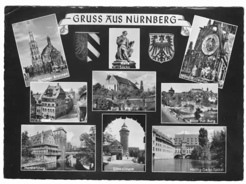 AK, Nürnberg, neun Abb., gestaltet, 1959