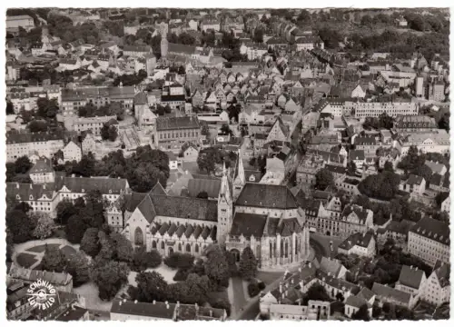 AK, Augsburg, Luftbildansicht der Innenstadt, 1964