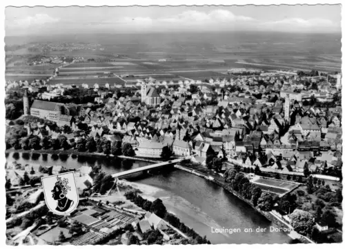 AK, Lauingen a.d. Donau, Luftbildansicht, 1962