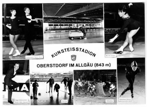 AK, Oberstdorf Allgäu, Kunsteisstadion, sieben Abb., um 1970