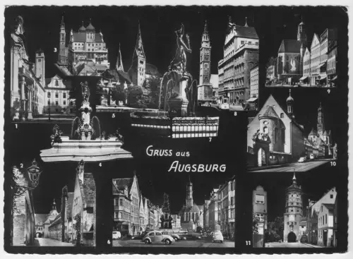AK, Augsburg, elf Abb., gestaltet, um 1963