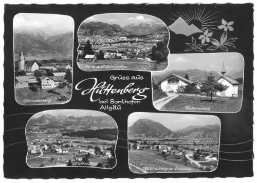AK, Hüttenberg bei Sonthofen Allgäu, fünf Abb., gestaltet, um 1962