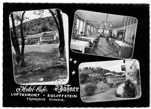 AK, Egloffstein Fränk. Schweiz, Hotel - Café Häfner, drei Abb., gestaltet, 1967