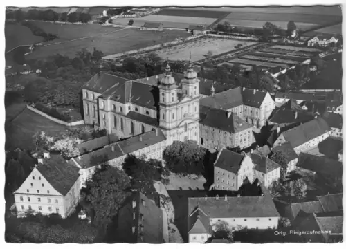 AK, Waldsassen, Kirche und Abtei, Luftbildansicht, um 1960