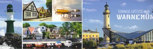 AK Langformat, Faltkarte, Rostock Warnemünde, vier Abb., 2017