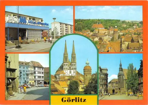 AK, Görlitz, fünf Abb., u.a. HO-Kaufhalle, 1987