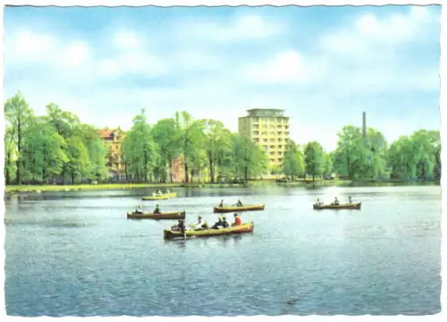 AK, Karl-Marx-Stadt, Chemnitz, Schloßteich mit Hochhaus, 1964
