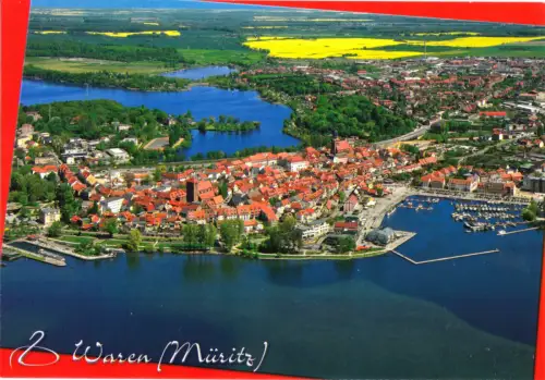 AK, Waren Müritz, Luftbildtotale von der Müritz zum Tiefwarensee, um 2000